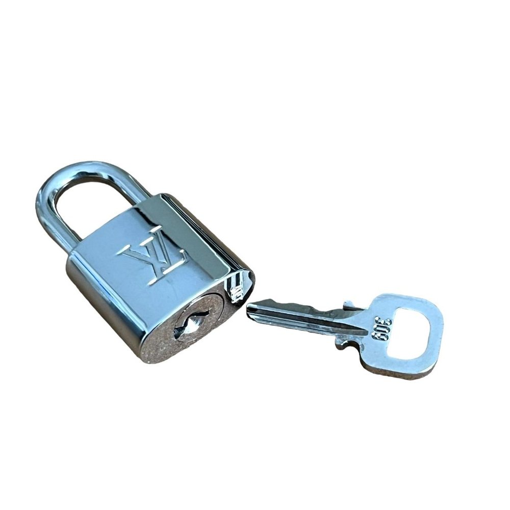 LOUIS VUITTON: Silver/Brass, Metal "LV" Logo Padlock #309  (1168)